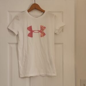 Under Armour White Tee with Pink Logo
